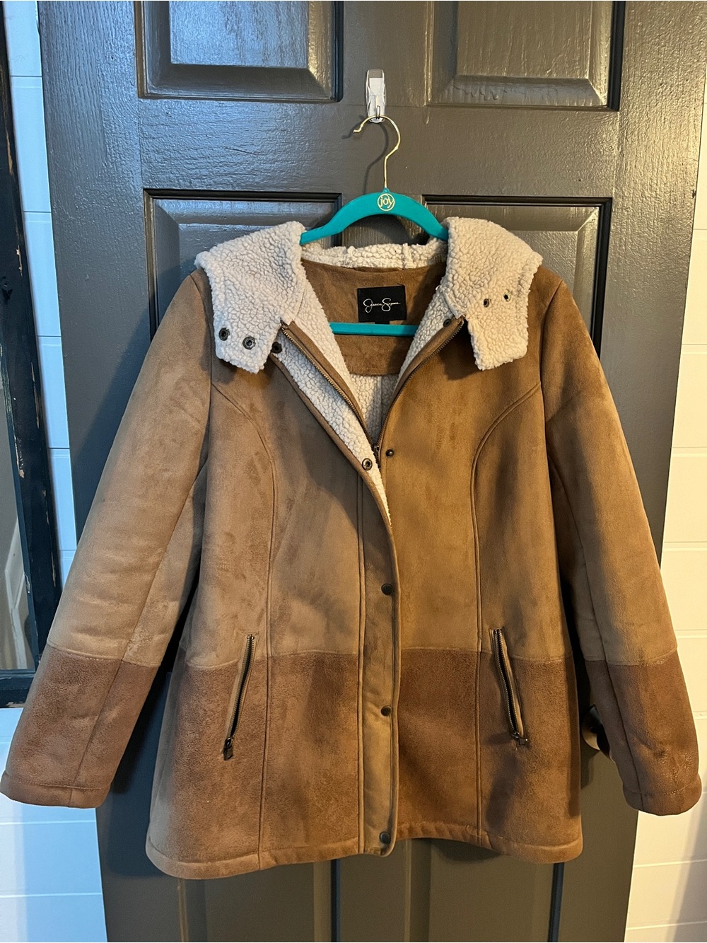 Jessica Simpson Two-Tone Brown Teddy Shearling Jacket